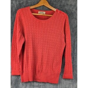 Cabelas Women's Sz L Cable Knit Pullover Long Sleeve Tunic Sweater Coral Orange‎